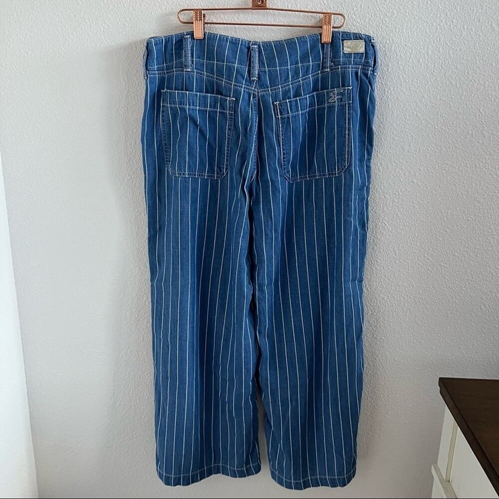 Seven7 Striped Wide Leg Crop Pants Chambray Denim 10 - Picture 8 of 13
